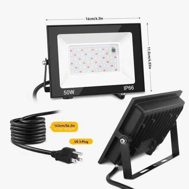 Alt view image 6 of 6 - LED Flood Light Outdoor, 50W Color Changing RGB Flood Light, IP66 Waterproof Outdoor Landscape Lights Stage Lights, 5000LM Uplighting for Party, 2Pack