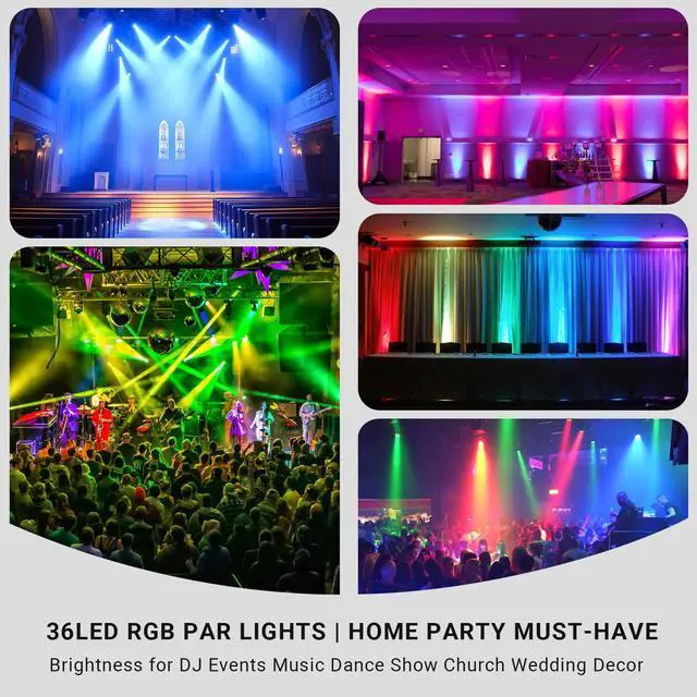 Alt view image 7 of 7 - 36LEDs RGB Stage Par Lights - OPPSK 36W Sound Activated Multi Modes - Remote DMX Control - Corded Electric - Uplights for Events DJ Music Dance Party Wedding Church Bar Club Stage Lighting (4Pack)