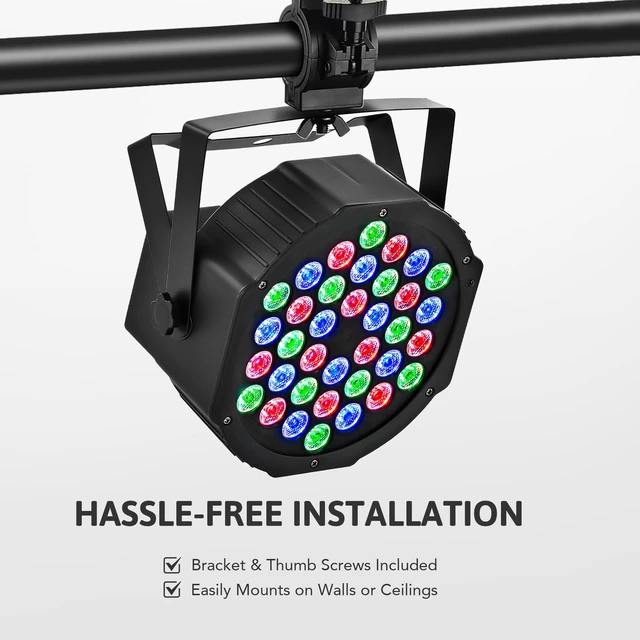 Alt view image 6 of 7 - Stage Lights 36 RGB LED Par Lights with Remote Control, 4 Pack | 36 RGB LED Par Lights (NO White Light) with Sound Activated Control DJ Uplighting for Event, Wedding, Christmas, Halloween