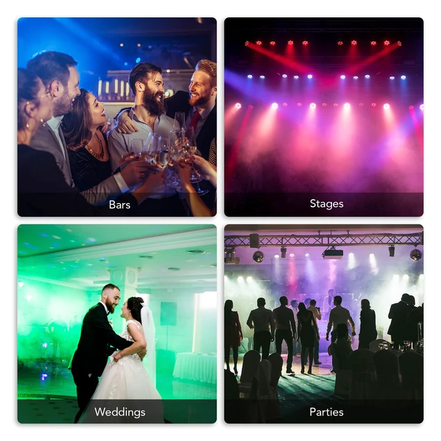 Alt view image 7 of 7 - Stage Lights 36 RGB LED Par Lights with Remote Control, 4 Pack | 36 RGB LED Par Lights (NO White Light) with Sound Activated Control DJ Uplighting for Event, Wedding, Christmas, Halloween