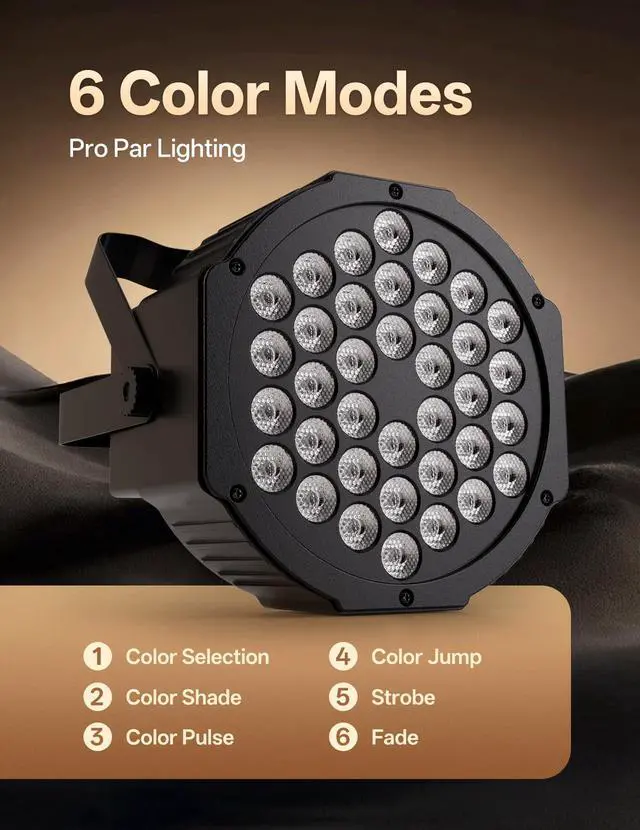 Alt view image 4 of 7 - LED Par Lights 36 LED Stage Lights 9 Modes RGB DJ Lights with Sound Activated Remote and DMX Control DJ Uplightingfor Birthday Party Events Wedding Christmas Stage Lighting (2 Packs)