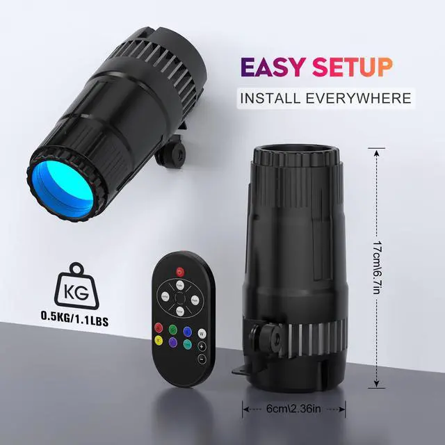 Alt view image 6 of 7 - 2 Pack 20W Pinspot Light with Remote,RGBWYP+Cyan LED Beam Spot Lights,Ultra Bright Mirror Disco Ball Spotlight Stage Light for DJ Disco Party Bar Club Show Wedding Children's Theater