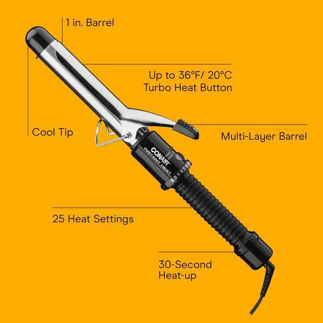 Alt view image 2 of 7 - Instant Heat 1-Inch Curling Iron, 1-Inch Barrel Produces Classic Curls, Hair Curler for Short, Medium, and Long Hair, 25 Heat Setting Hair Curling Iron, Black