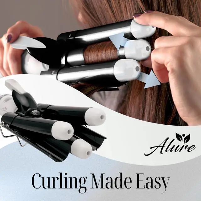 Alt view image 5 of 7 - Three Barrel Curling Iron Wand Hair Waver with LCD Temperature Display - 1 Inch Ceramic Tourmaline Triple Barrels, Dual Voltage Crimp (Black/White)