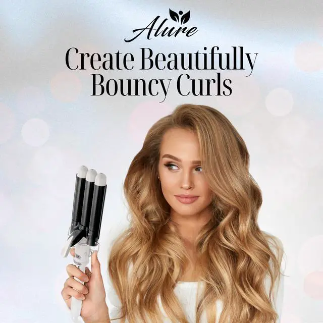 Alt view image 7 of 7 - Three Barrel Curling Iron Wand Hair Waver with LCD Temperature Display - 1 Inch Ceramic Tourmaline Triple Barrels, Dual Voltage Crimp (Black/White)