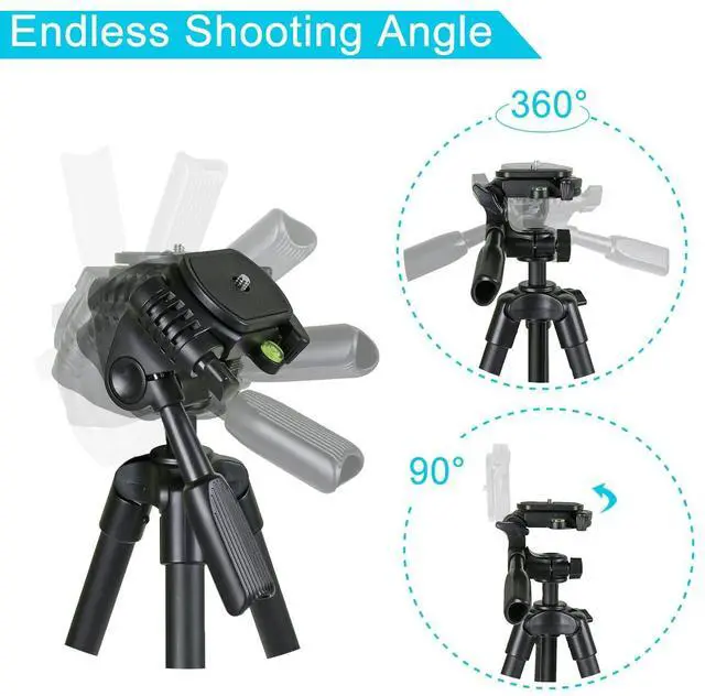 Alt view image 3 of 7 - 60'' Camera Tripod Camera Stand for Canon Rebel Eos Nikon DSLR, Travel Tripods for Phone Tablet with Remote Black