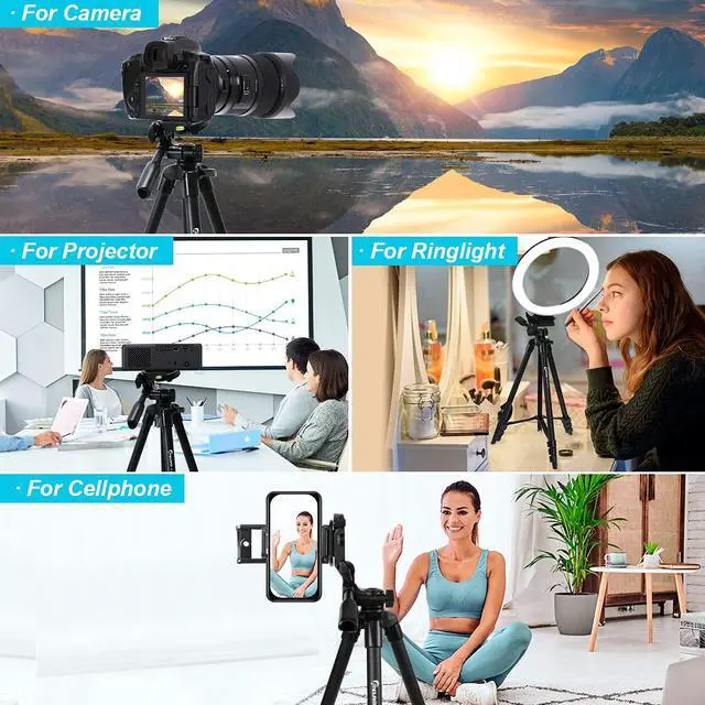 Alt view image 7 of 7 - 60'' Camera Tripod Camera Stand for Canon Rebel Eos Nikon DSLR, Travel Tripods for Phone Tablet with Remote Black