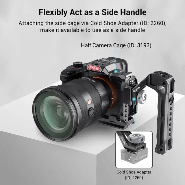 Alt view image 6 of 7 - Lightweight Top Handle, Grip for DSLR Camera Cage, Universal Handle with 5 Cold Shoe Adapters and Cold Shoe Base (Lite) - 3764