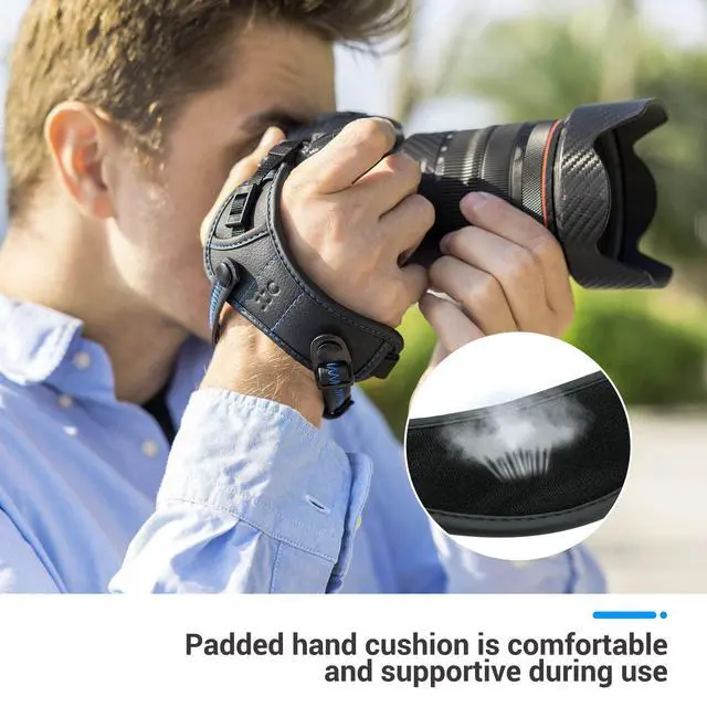 Alt view image 2 of 7 - Deluxe Microfiber Camera Hand Strap, Secure Padded Camera Holder Wrist Strap for Canon Nikon Sony Fujifilm Olympus DSLR and Mirrorless, Must Have Photography Accessories for Photographers
