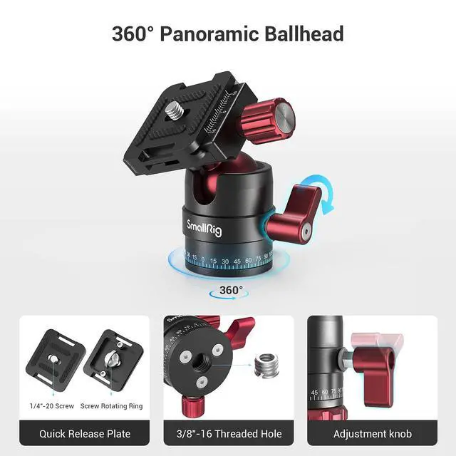 Alt view image 4 of 7 - Tripod Ball Head 360 Degree Rotating Panoramic Ballhead with 1/4 inch Quick Shoe Plate, Max Load up to 5 kg/ 11lb, for Tripod Monopod Slider DSLR Camera Camcorder - 3034
