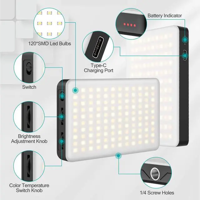 Alt view image 4 of 7 - VL120 LED Video Light on Camera, Mini Rechargeable 120 LED Photography Lighting Fill Lamp 3200K-6500K Bi-Color Dimmable, CRI95+, Built-in 3100mAh Battery for Nikon Sony DSLR Cameras