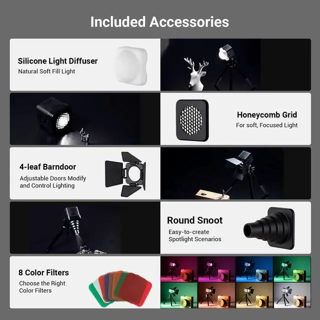Alt view image 7 of 7 - RM01 Mini LED Video Light Waterproof Portable Lighting Kit with 8 Color Filters, Barndoor, Diffuser, Dimmable Fill Light 5600K CRI95, Lume Cube Camera Light for Macro Photography, Stop Motion