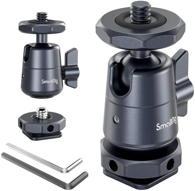 Main image of Mini Ball Head (2 Pack) with 1/4" Screw and Removable Shoe Mount, 360 Degree Rotatable Aluminum Tripod Head for Camera Tripods Monopods Camcorder Light Microphone, Max. Load 1.5 kg - 2948B