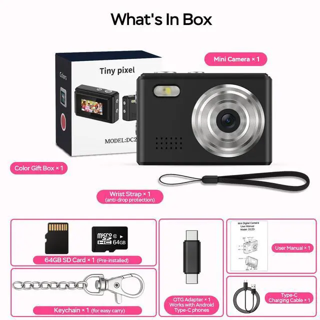 Alt view image 2 of 7 - Mini Camera 1080P HD Video Recorder Keychain Digital Camcorder with 64GB Card, 0.96" HD Display, Long Battery Life, Ultra-Portable Tiny Camera for Travel/Vlog/Night Shots, Ideal Gift, Black