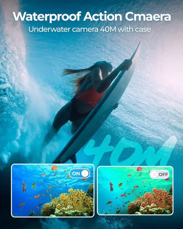 Alt view image 2 of 5 - 4K60fps Action Camera Waterproof Camera with 64G SD Card 48MP HD WiFi Camera with EIS 40M UnderwaterCamera Wide Angle SportsCamera with 2 * 1350 mAh Batteries Helmet Mount Accessories Kits