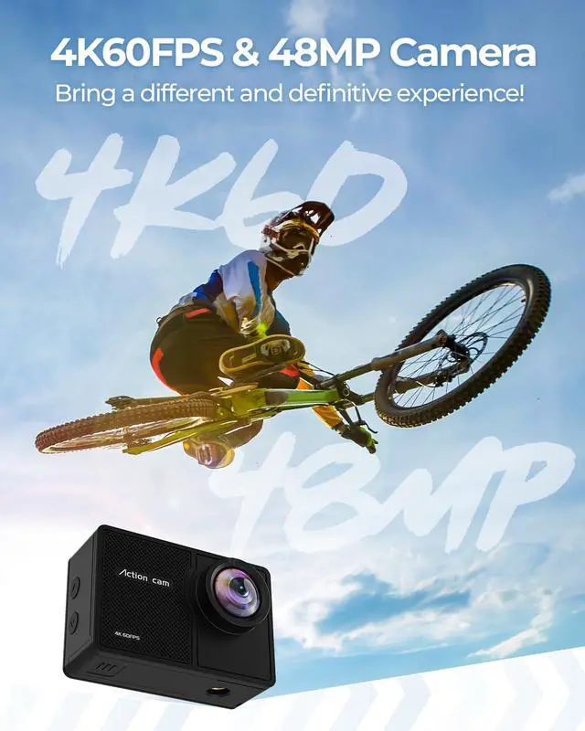 Alt view image 3 of 5 - 4K60fps Action Camera Waterproof Camera with 64G SD Card 48MP HD WiFi Camera with EIS 40M UnderwaterCamera Wide Angle SportsCamera with 2 * 1350 mAh Batteries Helmet Mount Accessories Kits