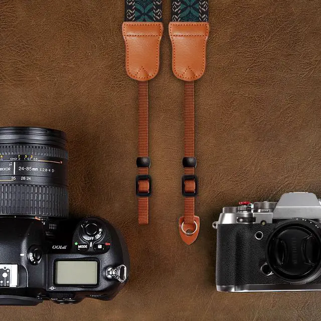 Alt view image 6 of 7 - Mystic Green Embroidered Camera Strap - Double Layer Cowhide Ends,2" Cotton Vintage Camera Straps, Adjustable Neck & Shoulder Strap for All DSLR Cameras,Great Gift for Photographers