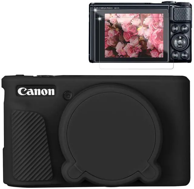 Main image of Case for Canon PowerShot SX740 HS, SX730 HS Camera, Soft Silicone Protective Case, Slim Fit Sleeve with Removable Lens Cover and Screen Protector Accessories, Anti-Scratch (Black)