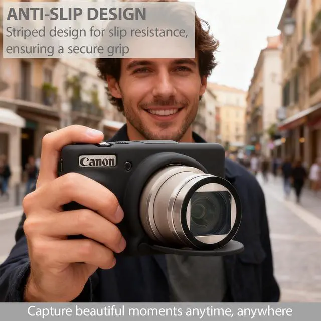 Alt view image 3 of 6 - Case for Canon PowerShot SX740 HS, SX730 HS Camera, Soft Silicone Protective Case, Slim Fit Sleeve with Removable Lens Cover and Screen Protector Accessories, Anti-Scratch (Black)