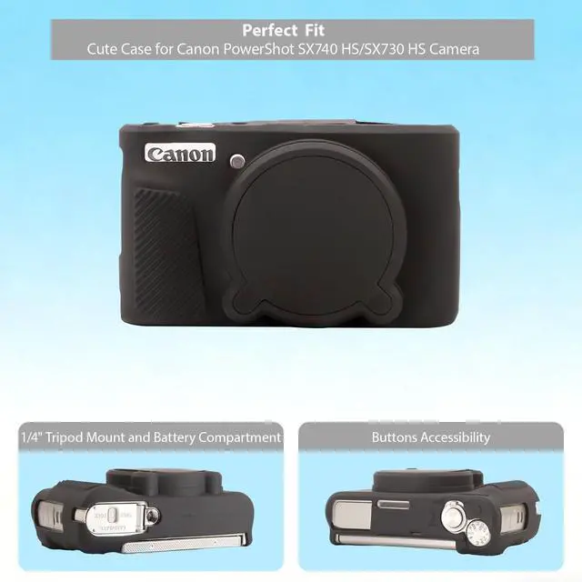 Alt view image 5 of 6 - Case for Canon PowerShot SX740 HS, SX730 HS Camera, Soft Silicone Protective Case, Slim Fit Sleeve with Removable Lens Cover and Screen Protector Accessories, Anti-Scratch (Black)