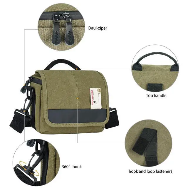 Alt view image 3 of 6 - Camera Bag Small Crossbody Camera Shoulder Bag Purse Waterproof Canvas Cute Compact Camera Messenger Bag Case for Mirrorless DSLR SLR Women and Men