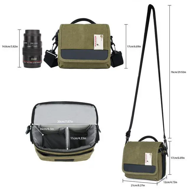 Alt view image 4 of 6 - Camera Bag Small Crossbody Camera Shoulder Bag Purse Waterproof Canvas Cute Compact Camera Messenger Bag Case for Mirrorless DSLR SLR Women and Men