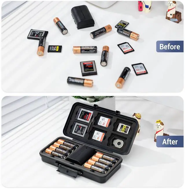 Alt view image 5 of 7 - Multi-Function Camera Battery Memory Card Storage Case for 6 SD Card,6 CFexpress Type-B/XQD Cards,5 CFexpress Type-A Cards,8 AA Batteries,3 Camera Batteries Holder Box for LP-E6 NP-FZ100 NPW235