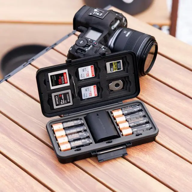 Alt view image 7 of 7 - Multi-Function Camera Battery Memory Card Storage Case for 6 SD Card,6 CFexpress Type-B/XQD Cards,5 CFexpress Type-A Cards,8 AA Batteries,3 Camera Batteries Holder Box for LP-E6 NP-FZ100 NPW235