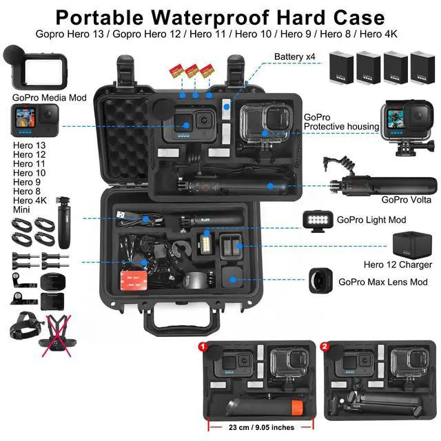 Alt view image 2 of 7 - Waterproof Hard Case Compatible with Gopro Hero 13/12/11/10/9/8/Media Mod/Gopro Volta/Creator Edition/Action Camera and Accessories(Case Only)