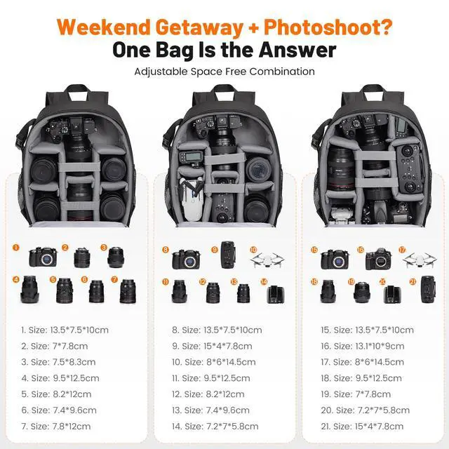 Alt view image 3 of 7 - Camera Backpack Bag Water-resistant DSLR SLR for Canon/Nikon/Sony