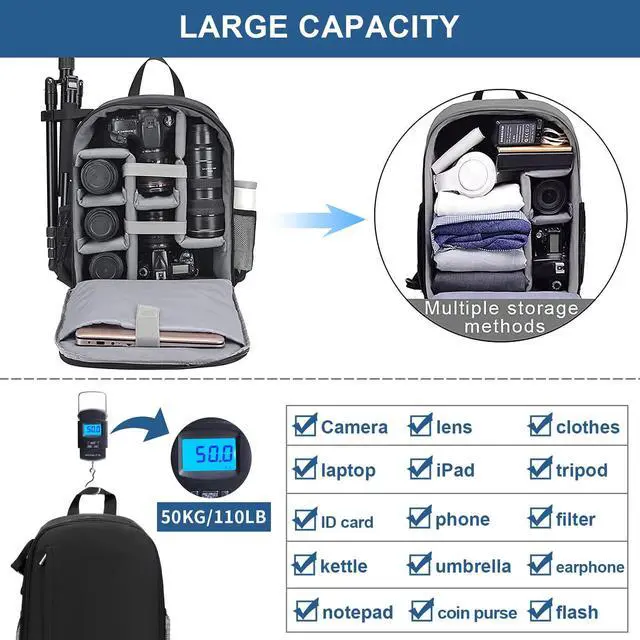 Alt view image 4 of 7 - Camera Backpack Bag Water-resistant DSLR SLR for Canon/Nikon/Sony