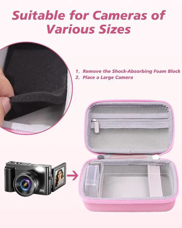 Alt view image 5 of 7 - Digital Camera Case Compatible with Kodak Pixpro FZ55/ FZ45, Canon G7 X, CAMKORY and More, Small Protective Camera Case for Travel and Home Storage with SD Card Case (Pink)