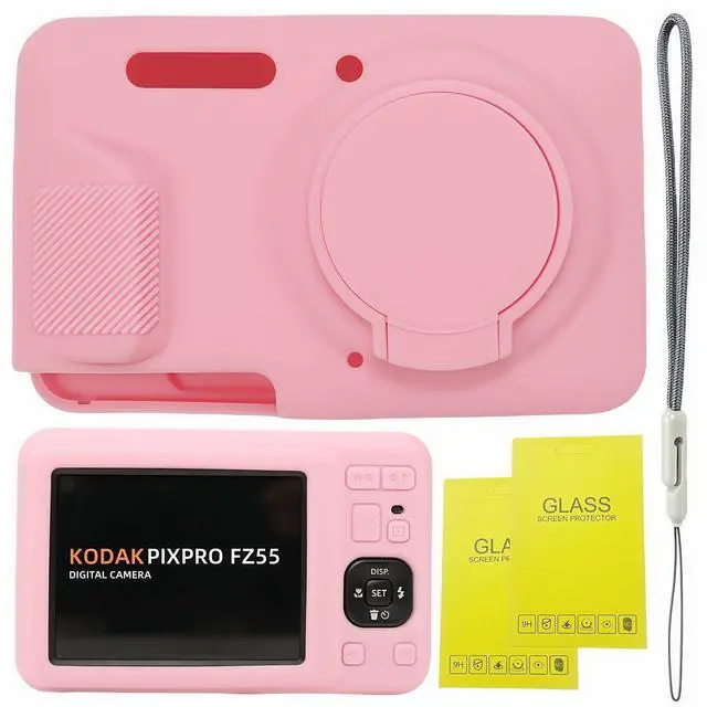 Main image of Case for Kodak PIXPRO FZ55,FZ55 accessories,Soft Silicone Protective Case Removable Lens Cover,Comes with 2 Screen Protectors and 1 Wrist Strap. (Pink)