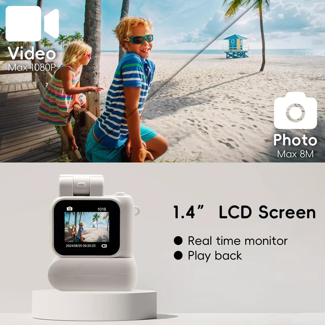 Alt view image 4 of 6 - Digital Camera with 1.4 in LCD Screen 1080P 32GB Card Charging Base Monoreflexes Shaped CMOS Compact Portable Video Recorder Easy to Operate (White)