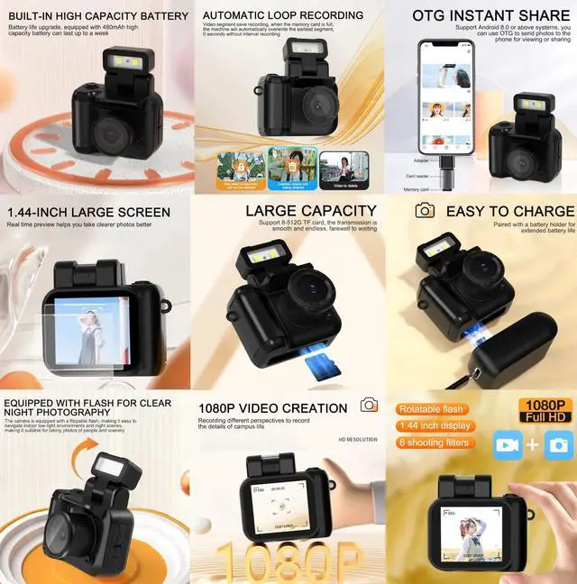 Alt view image 2 of 2 - Mini Shot V340 | Mini Digital Camera | Free 128GB Memory Card & Travel Case | LCD Screen | HD 1080P | Rechargeable | Keychain Camera | Pocket Video Recorder | Birthday Gift for Men Women Kids