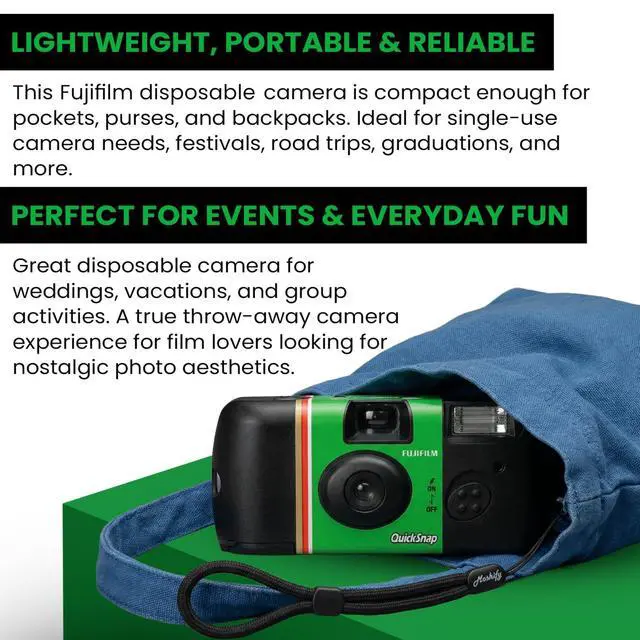 Alt view image 3 of 7 - QuickSnap Flash 400 Disposable Camera 2 Pack 35mm Film Cameras + Moshify Adjustable Wrist Strap Fuji Disposable Camera Set for Weddings, Parties, Travel, Events