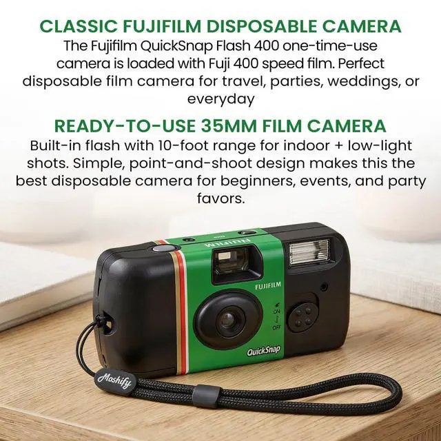 Alt view image 2 of 7 - QuickSnap Flash 400 Disposable Camera 2 Pack 35mm Film Cameras + Moshify Adjustable Wrist Strap Fuji Disposable Camera Set for Weddings, Parties, Travel, Events