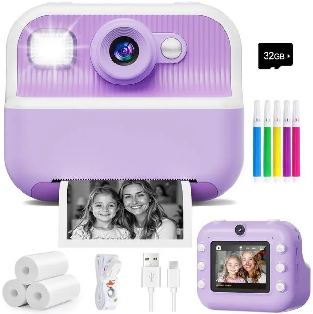 Main image of Instant Camera, Front Rear Dual Selfie Kids Camera with 1080P Videos, Holiday Birthday Gifts for Kids Age 3-12, Toddler Portable Travel Print Digital Camera Toy for 4 5 6 7 8 9 Year Boys Girls