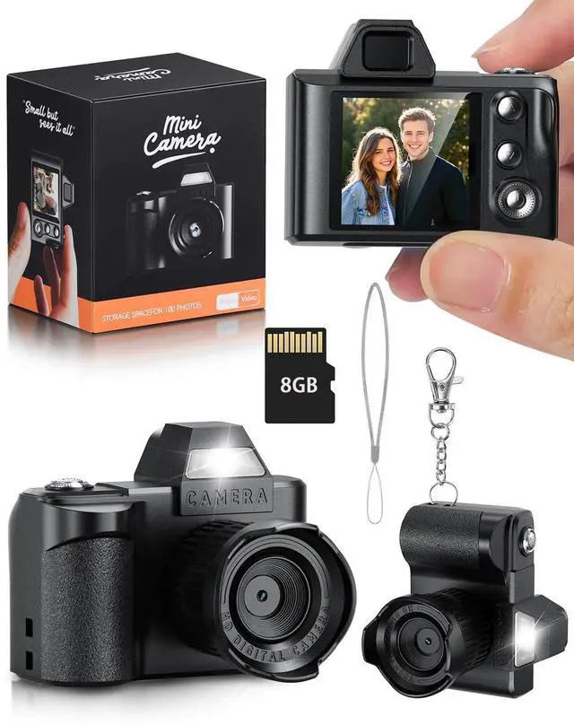 Main image of Mini Digital Camera, 1080P Portable Camera for Photography with 8GB SD Card, Key Card Clip Chain for Teenagers, Adult Beginners
