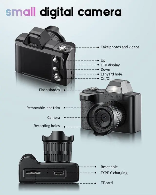 Alt view image 6 of 7 - Mini Digital Camera, 1080P Portable Camera for Photography with 8GB SD Card, Key Card Clip Chain for Teenagers, Adult Beginners