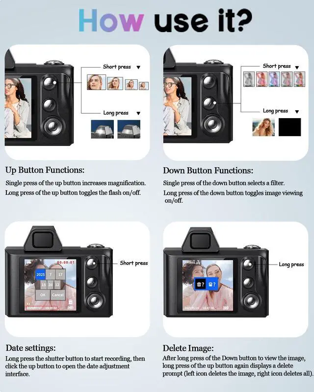 Alt view image 7 of 7 - Mini Digital Camera, 1080P Portable Camera for Photography with 8GB SD Card, Key Card Clip Chain for Teenagers, Adult Beginners