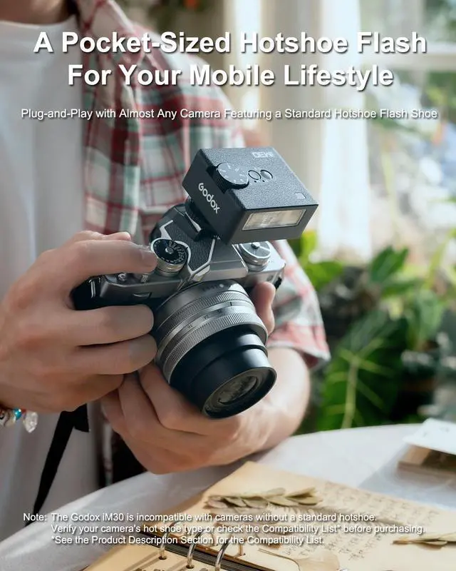 Alt view image 3 of 7 - iM30 Mini Flash with Diffuser for Canon, Nikon, Sony, Fuji, Olympus Single-Contact Hotshoe Cameras, Speedlite GN15, 7-Level Power Adjustment, 230 Flashes, S1/S2 Optical Slave Modes