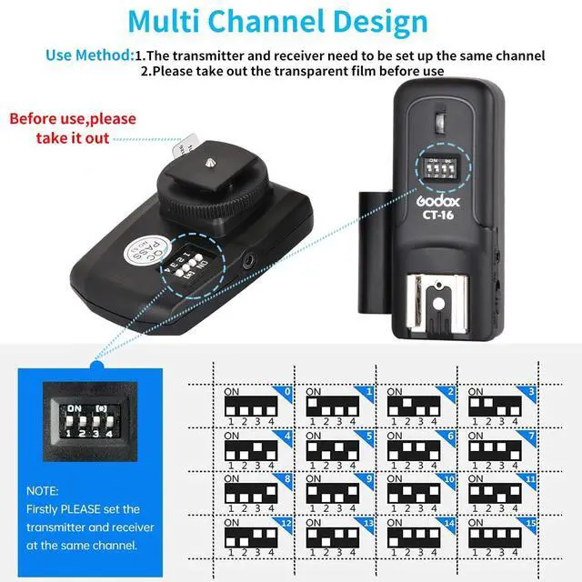 Alt view image 2 of 7 - CT-16 Wireless Radio Flash Trigger Receiver Kit,Fit Compatible for Canon Nikon Pentax DSLR Camera Studio 3 in 1 Flash Transmitter and Receiver