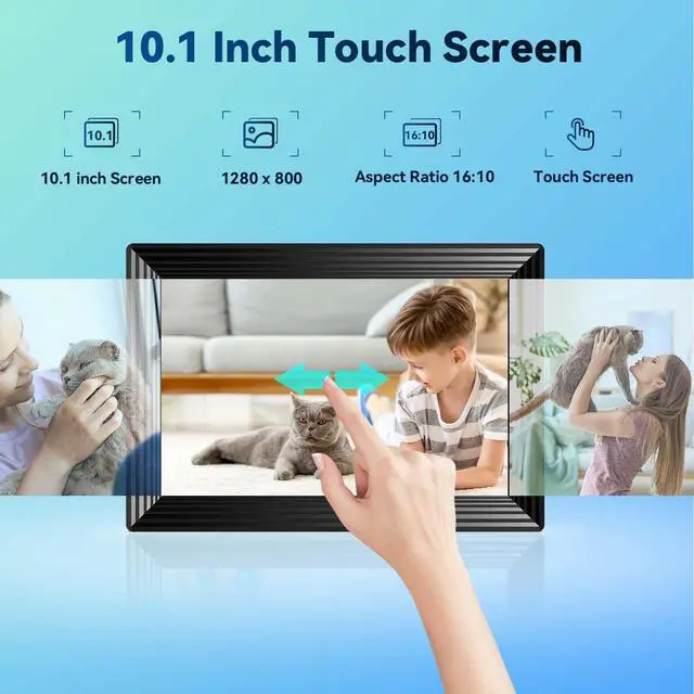 Alt view image 7 of 7 - Frameo 10.1" WiFi Digital Picture Frame, Smart Digital Photo Frame with 16GB Storage, 1280x800 IPS HD Touch Screen, Auto-Rotate, Easy Setup to Share Photos or Videos Remotely via App from Anywhere