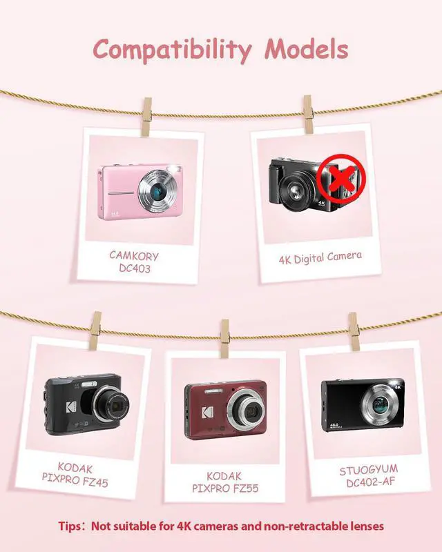 Alt view image 2 of 7 - Camera Case for Digital Camera CAMKORY DC403 FHD 1080P/ KODAK PIXPRO FZ55/ FZ45/ STUOGYUM DC402-AF, SD Card Storage Travel Carry Cute Case Bag Small (Pink)