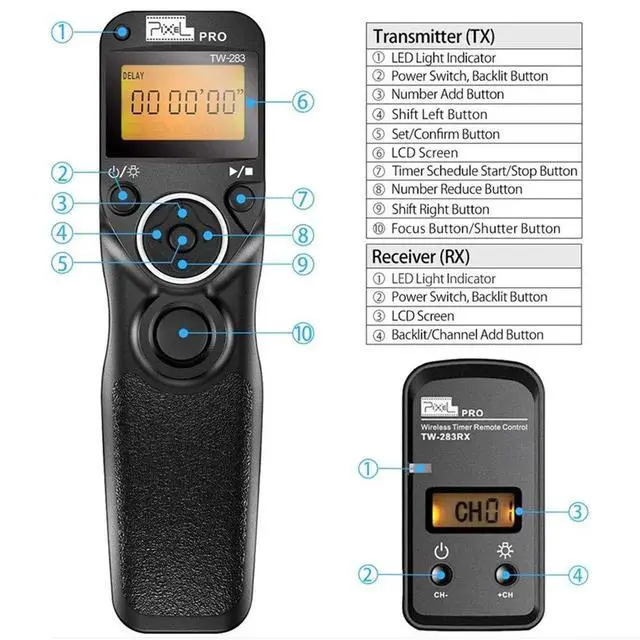 Alt view image 5 of 7 - Timer Shutter Release TW283-N3 Wireless Remote Control Compatible with Canon 5D Mark-III/Mark-IV 5D R5 R5C 10D 1DX 1DC 1DS 1D 5DS 5DSR 20D 6D 7D Mark-II 7D 50D 40D 30D D60 D30 D2000