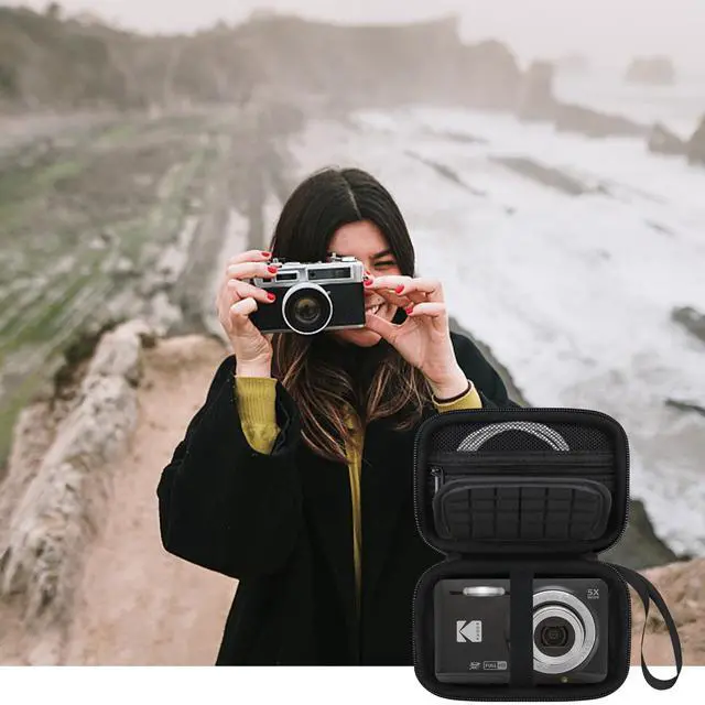 Alt view image 7 of 7 - Camera Carrying Case for KODAK PIXPRO FZ55 / FZ53 / FZ45 / FZ43 16MP Digital Camera, Vlogging Camera Storage Holder Travel Bag, Mesh Bag Fits Batteries, Cable, Memory Card, Card Reader, Black