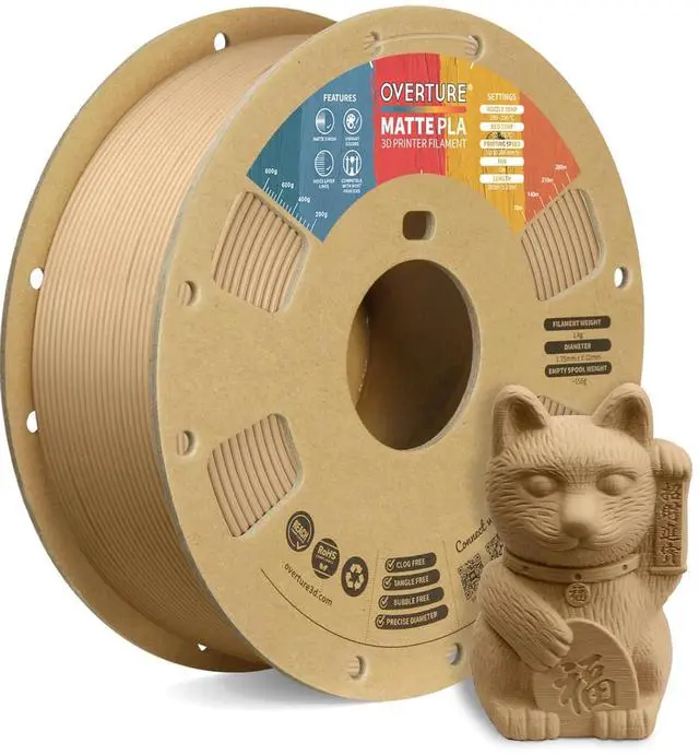 Main image of Matte PLA 3D Printer Filament 1.75mm, Matt Surface & Low Warping Filament 1kg Spool (2.2 lbs), Accuracy +/- 0.02 mm, Fit Most FDM Printers (Matte Light Brown)