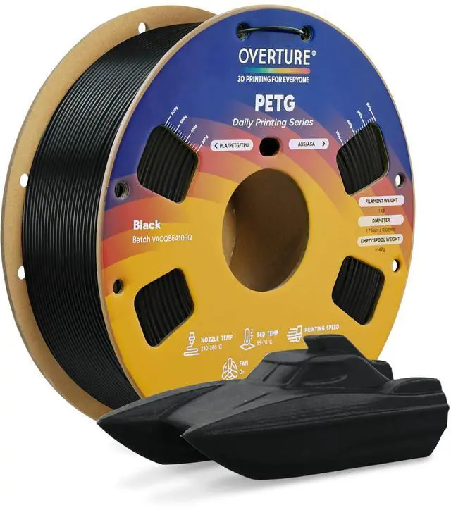 Main image of PETG 3D Printer Filament 1.75mm, Neatly Wound Durable PETG 1kg Spool (2.2lbs), Strong Toughness Filament, Dimensional Accuracy +/- 0.02mm, Fit Most FDM Printers (Black (1-Pack))