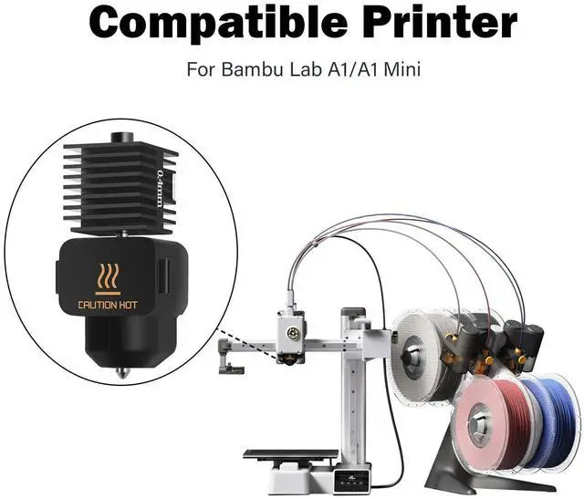 Alt view image 5 of 7 - 2 Pack A1 Mini/A1 Hotend Print Head Hot End Kit Extruder Upgrade High-Temperature 0.4MM Hardened Steel Nozzle Replacement with 4PCS Silicone Cover Sock for Bambu Lab 3D Printer Accessories